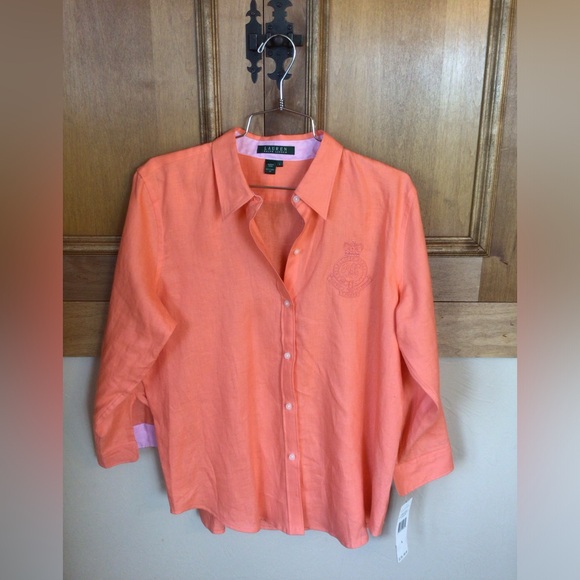 Ralph Lauren NWT 100% Linen button down 3/4 sleeve shirt. - Picture 1 of 7